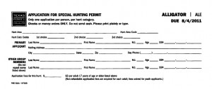 Texas Alligator Hunting Application Card
