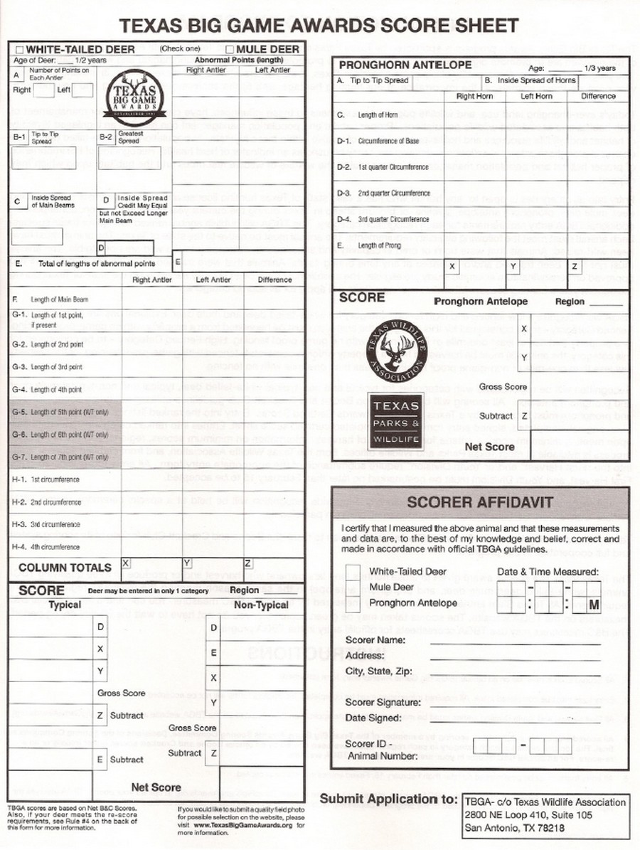 Whitetail Deer Score Sheet Printable